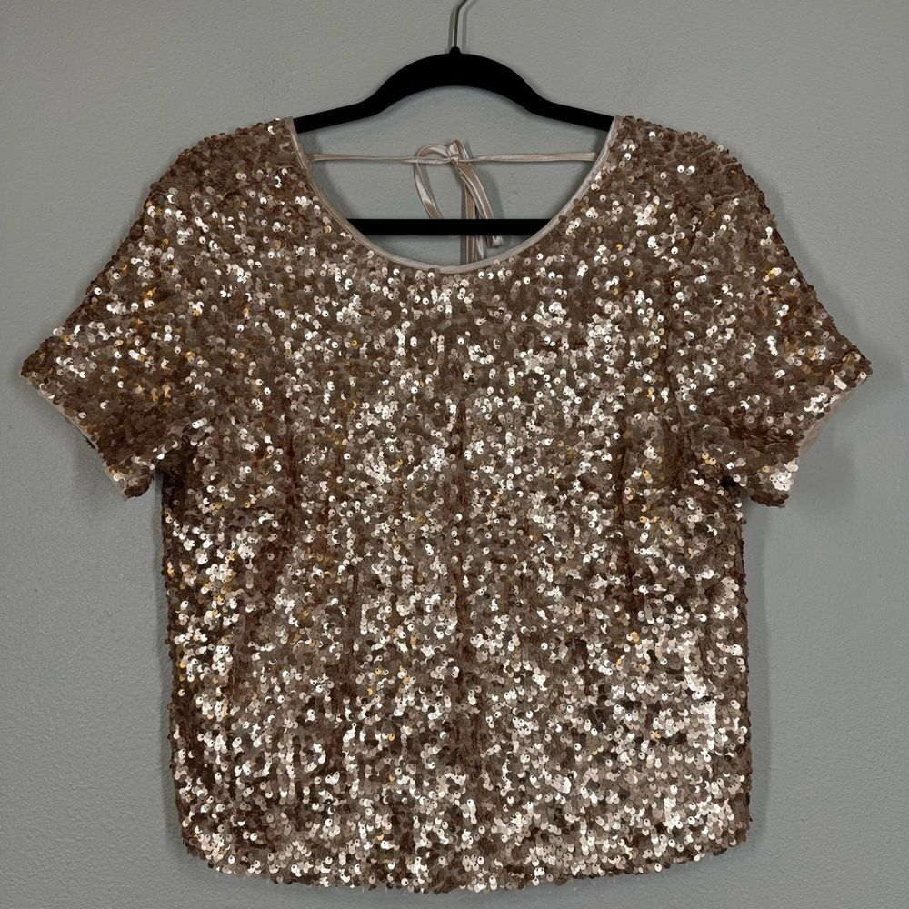 Abercrombie & Fitch Rose Gold Sequin Top Party Shirt Blouse  Women’s Size Small
